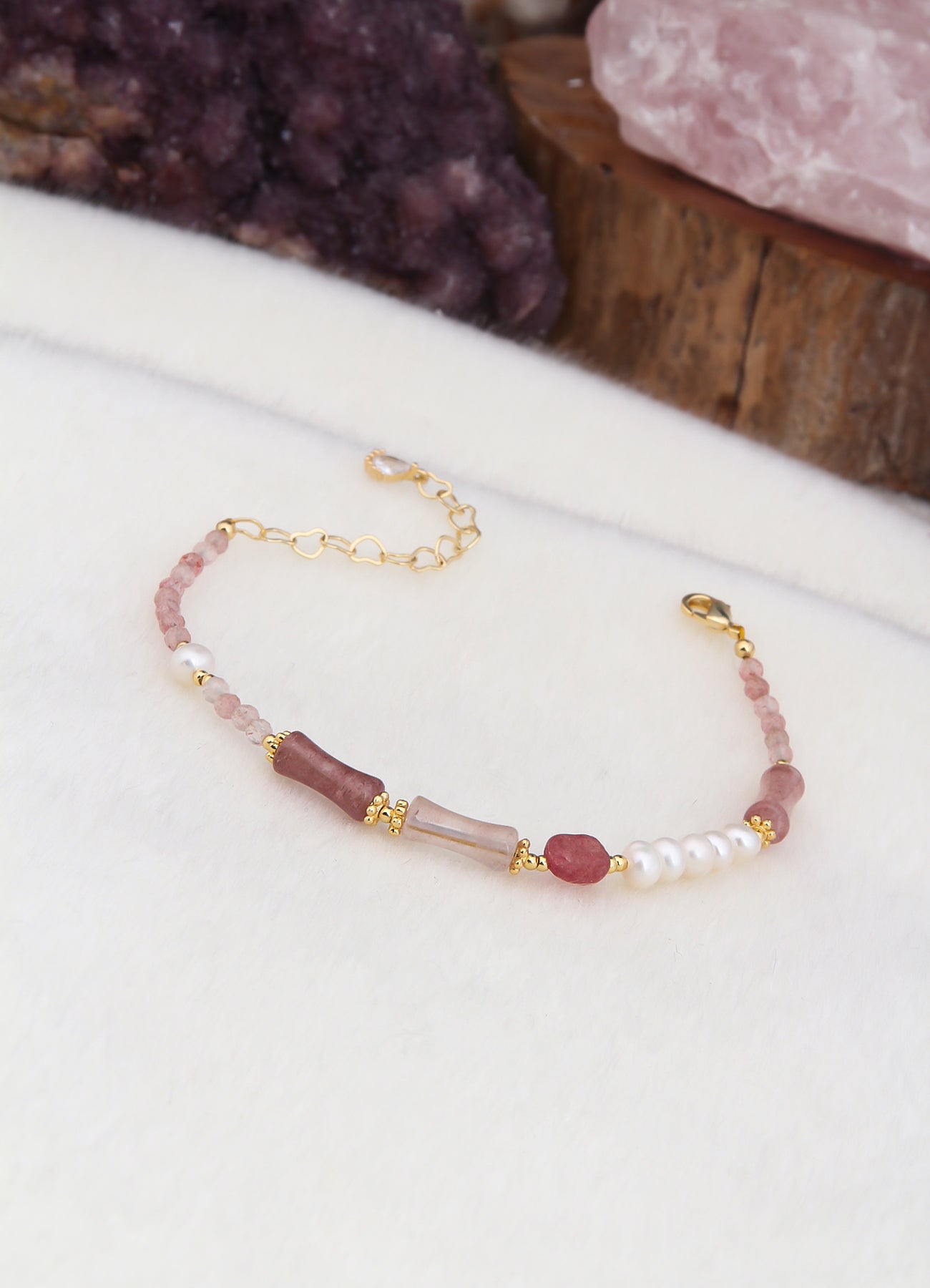 Pink Quartz & Pearl Bracelet Image principale du produit