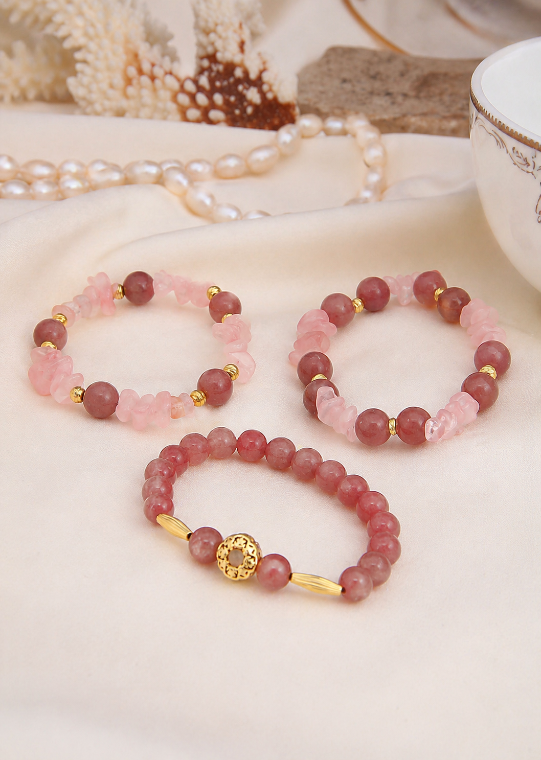 Sun Stone & Strawberry Quartz Bracelet Main image