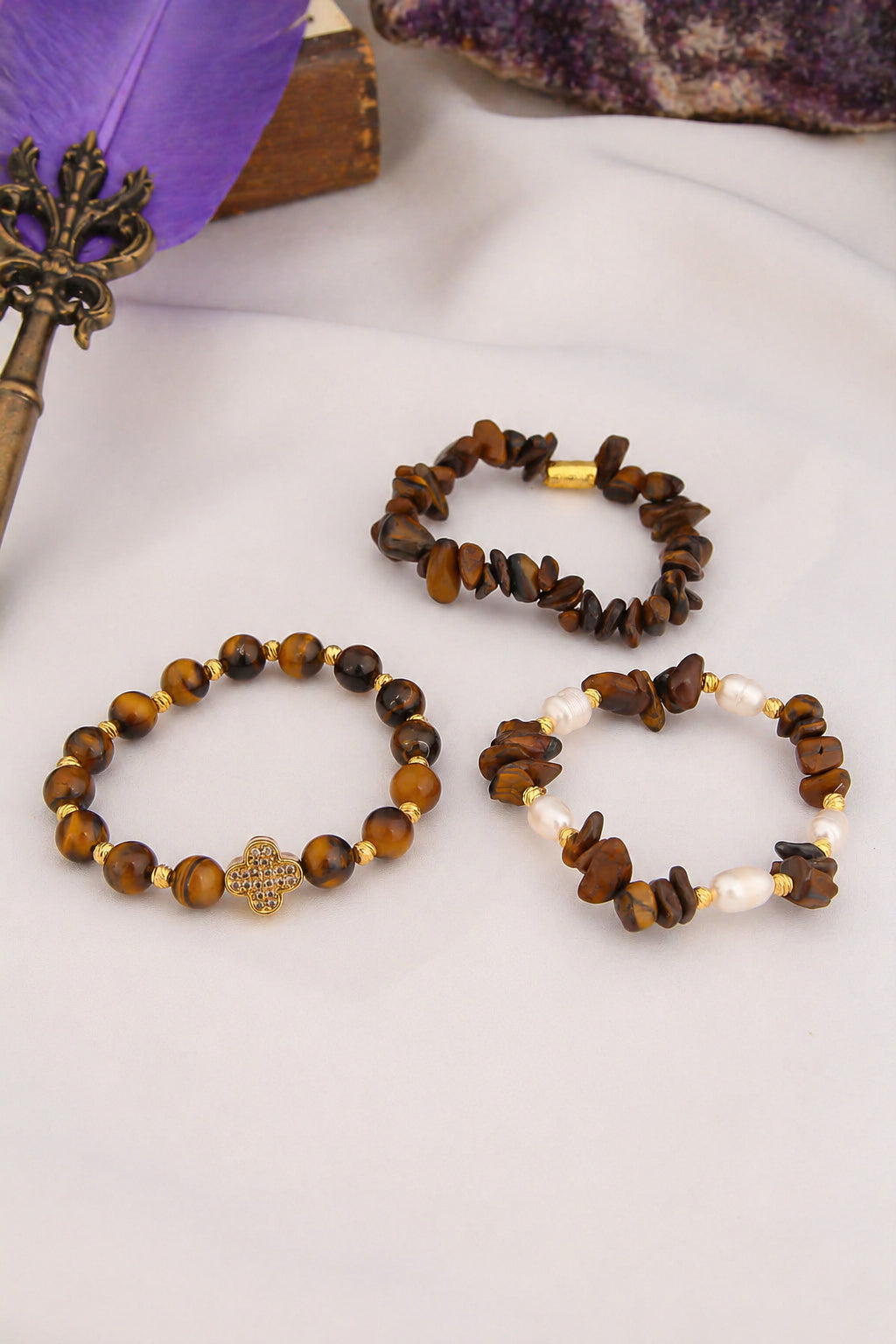 Tiger Eyes & Pearl Bracelet