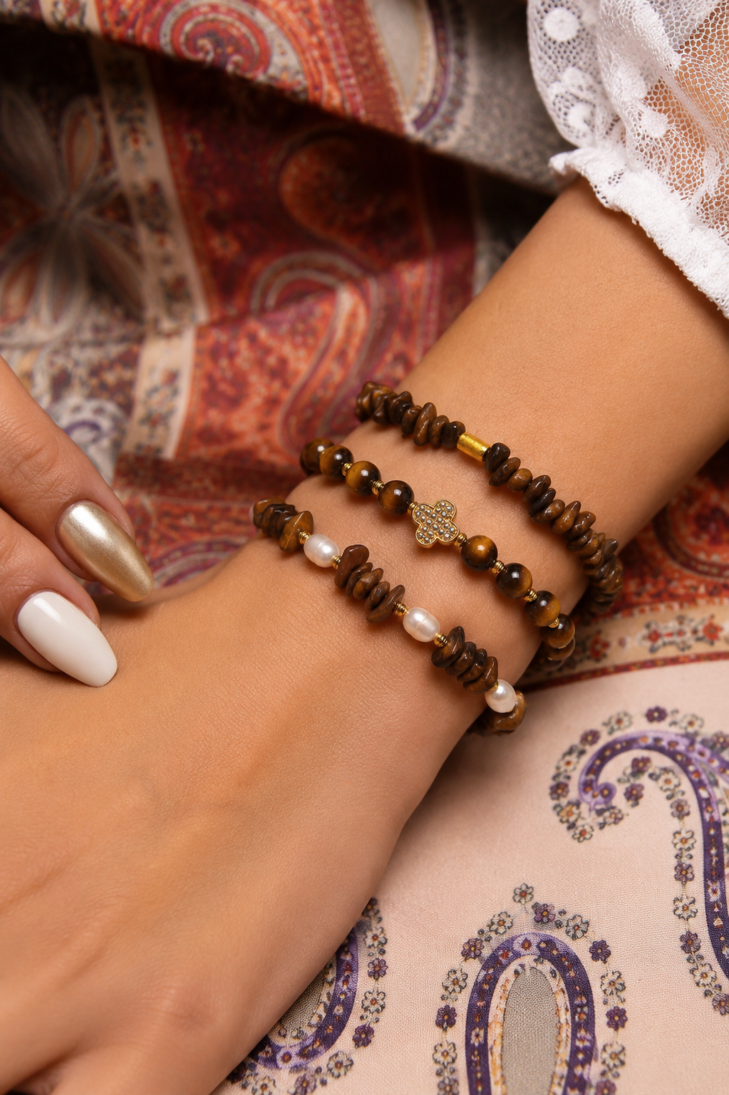 Tiger Eyes & Pearl Bracelet Image principale du produit