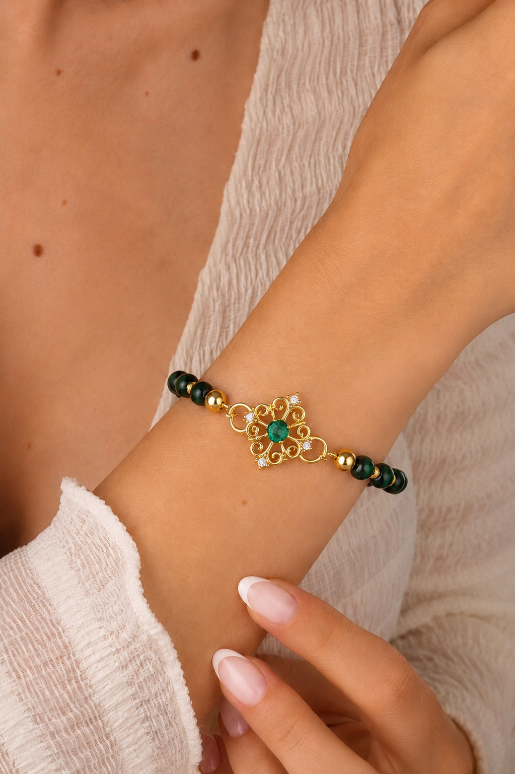 Tiger Eyes & Zircon Bracelet