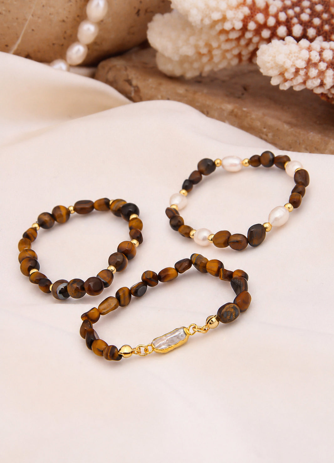 Tiger Eyes & Pearl Bracelet
