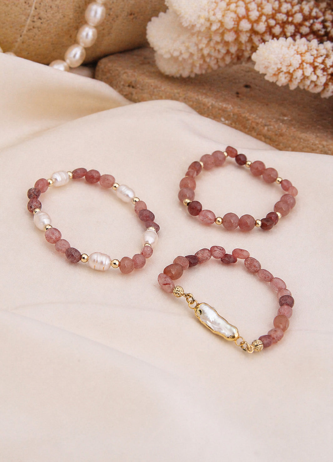 Strawberry Quartz & Pearl Bracelet