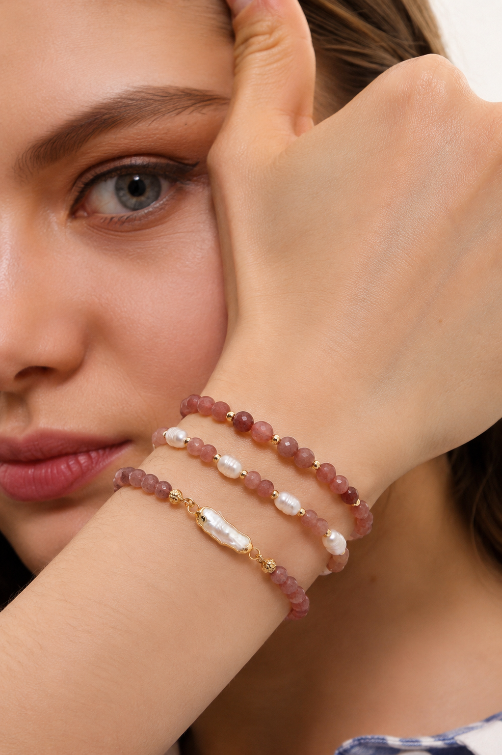 Strawberry Quartz & Pearl Bracelet Image principale du produit