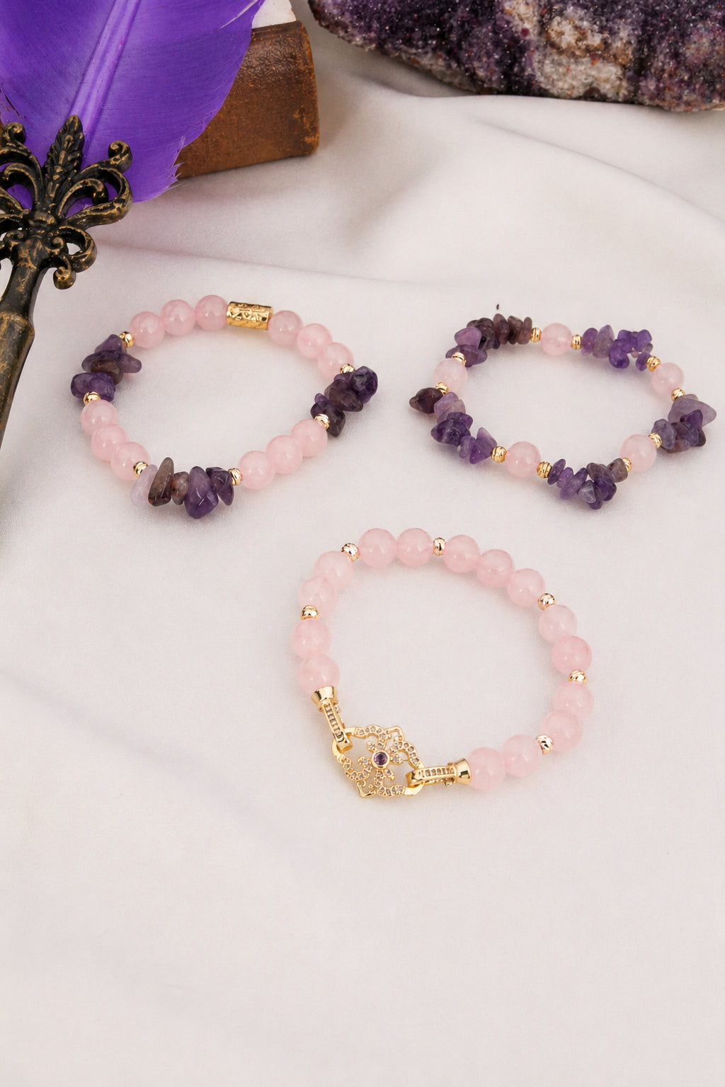 Pink Quartz & Amethyst Bracelet