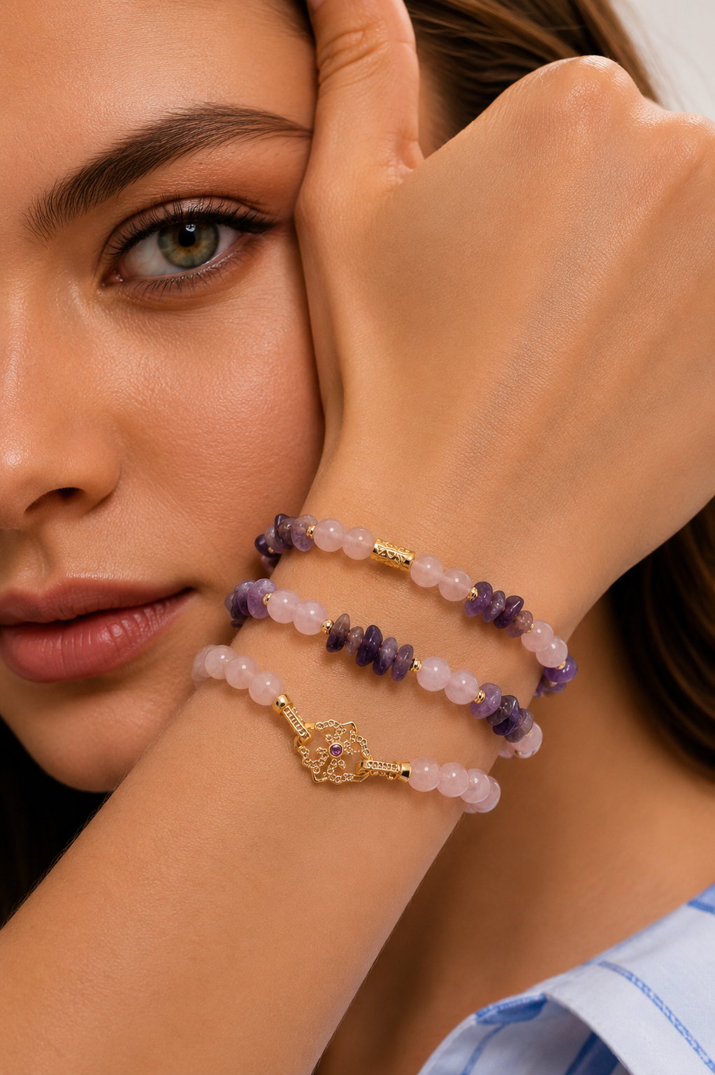 Pink Quartz & Amethyst Bracelet Image principale du produit