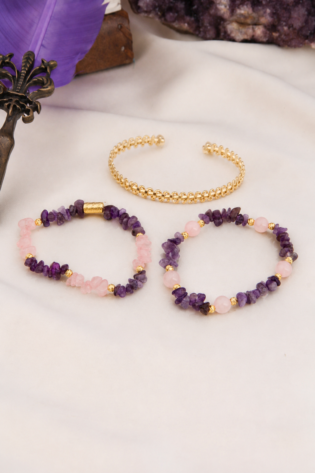 Amethyst & Pink Quartz Bracelet Secondary image