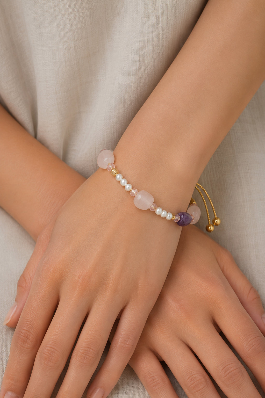 Pearl & Pink Quartz & Amethyst Bracelet