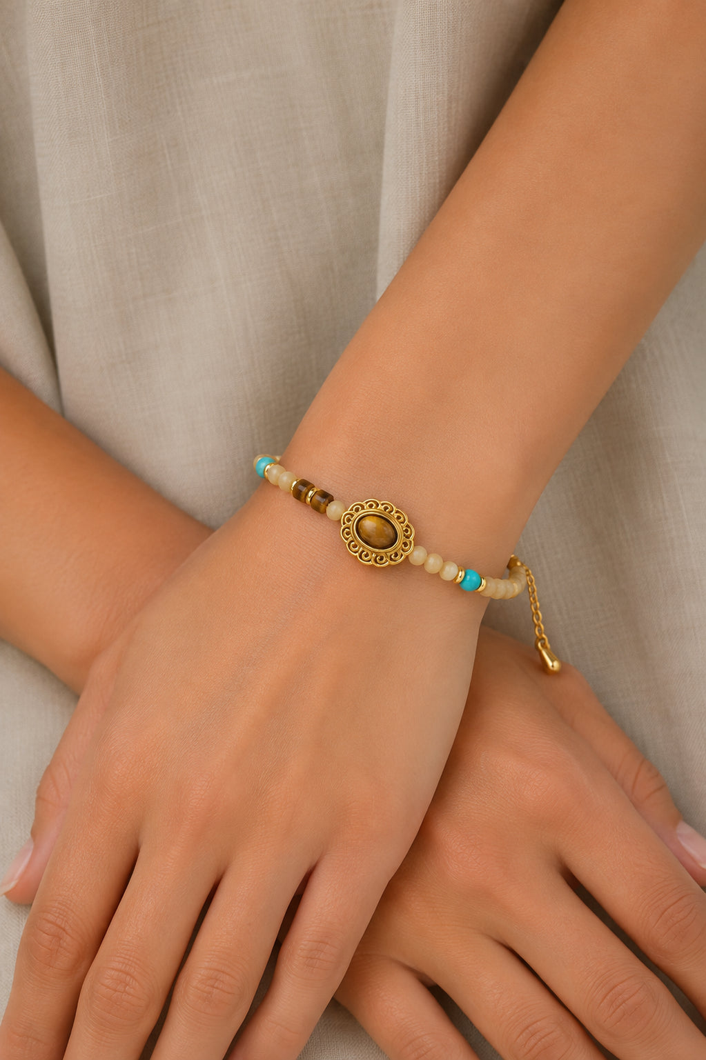Turquoise & Nacre & Tiger Eyes Bracelet