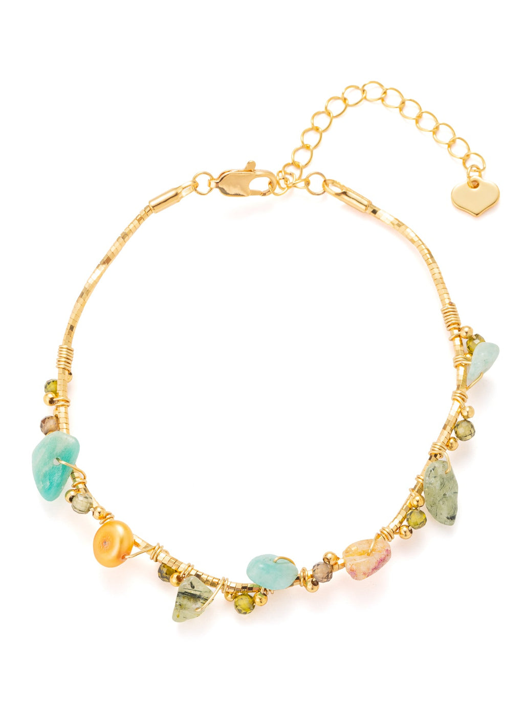 Aquamarine & Pearl & Prihnite Bracelet