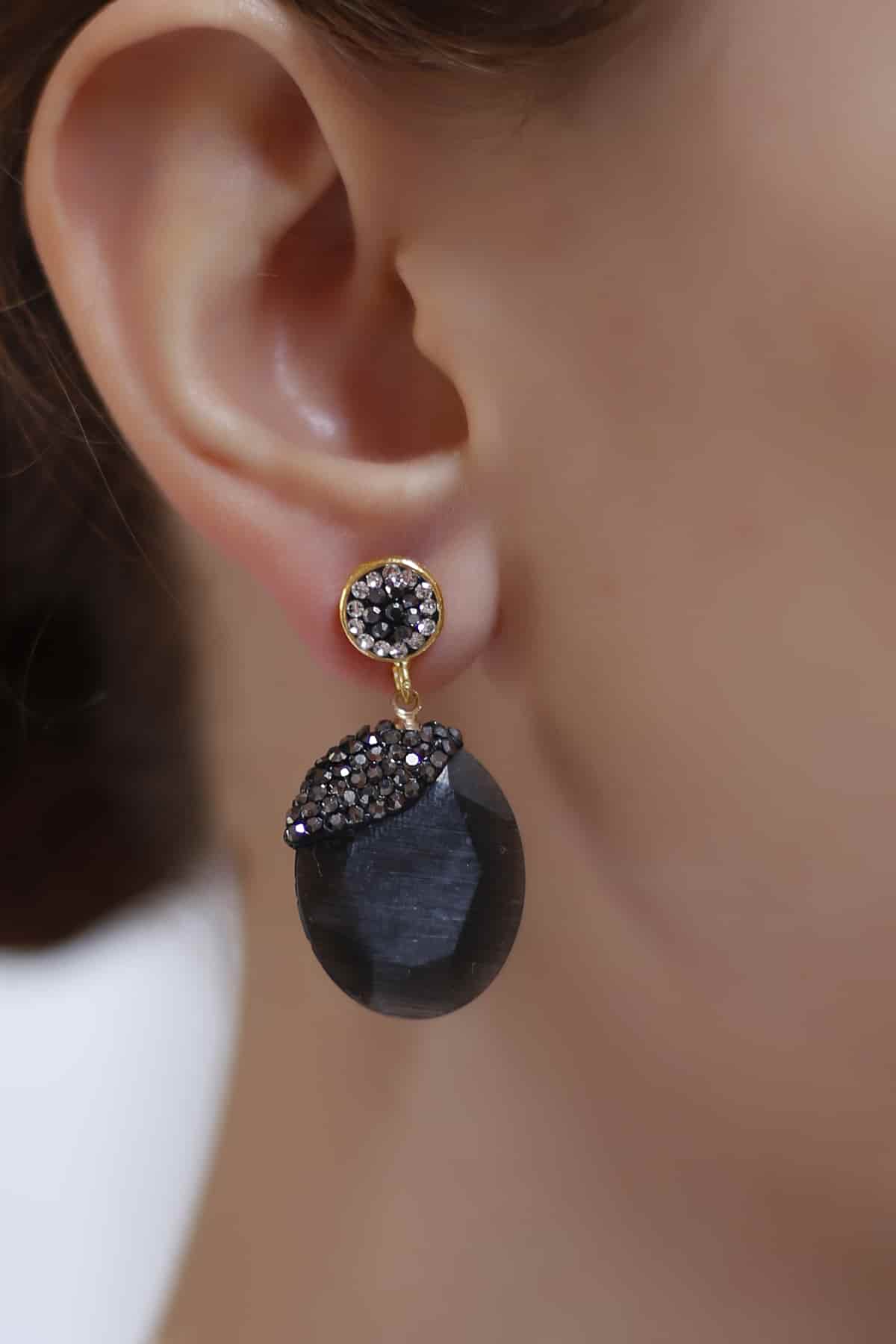 Cat eyes & Hematite Boucles d'oreilles Main image