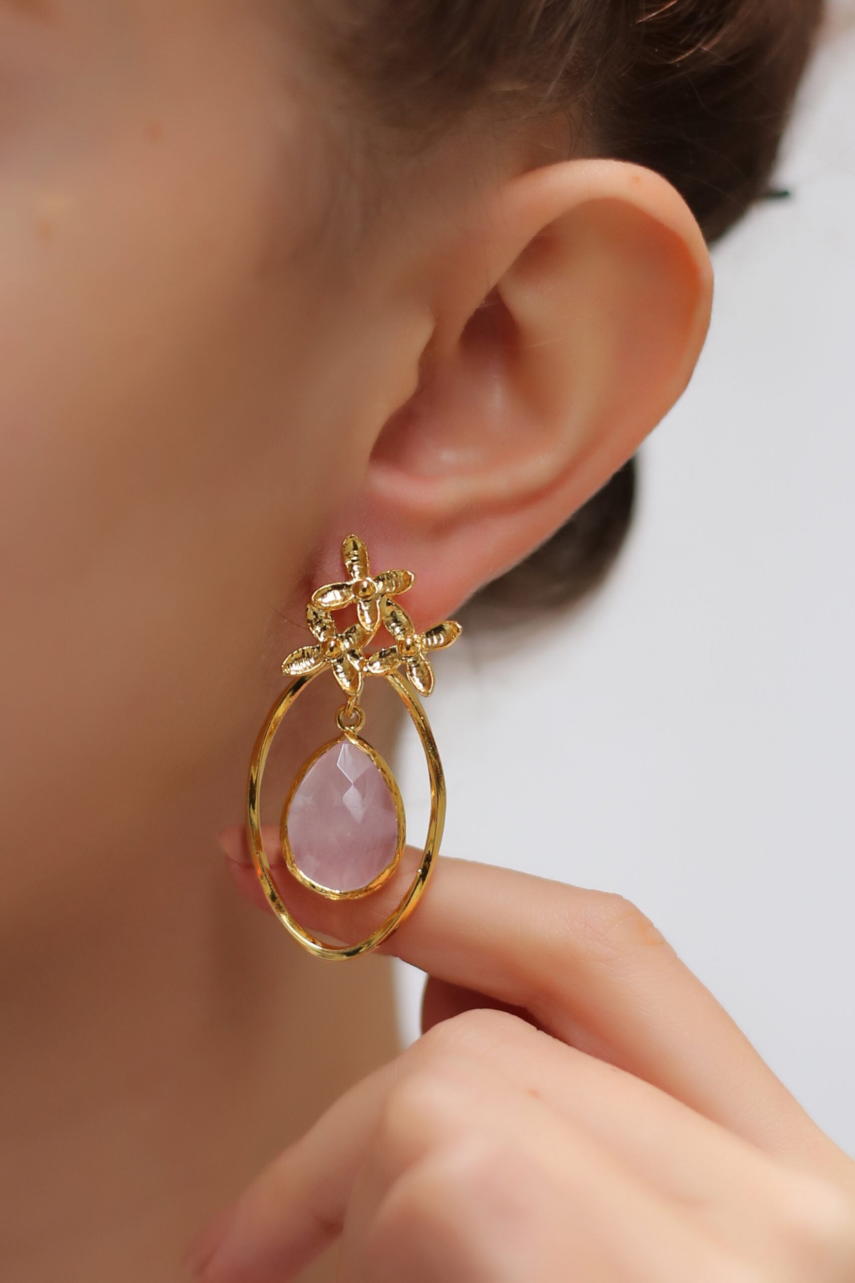 Pink Quartz Boucles d'oreilles Main image