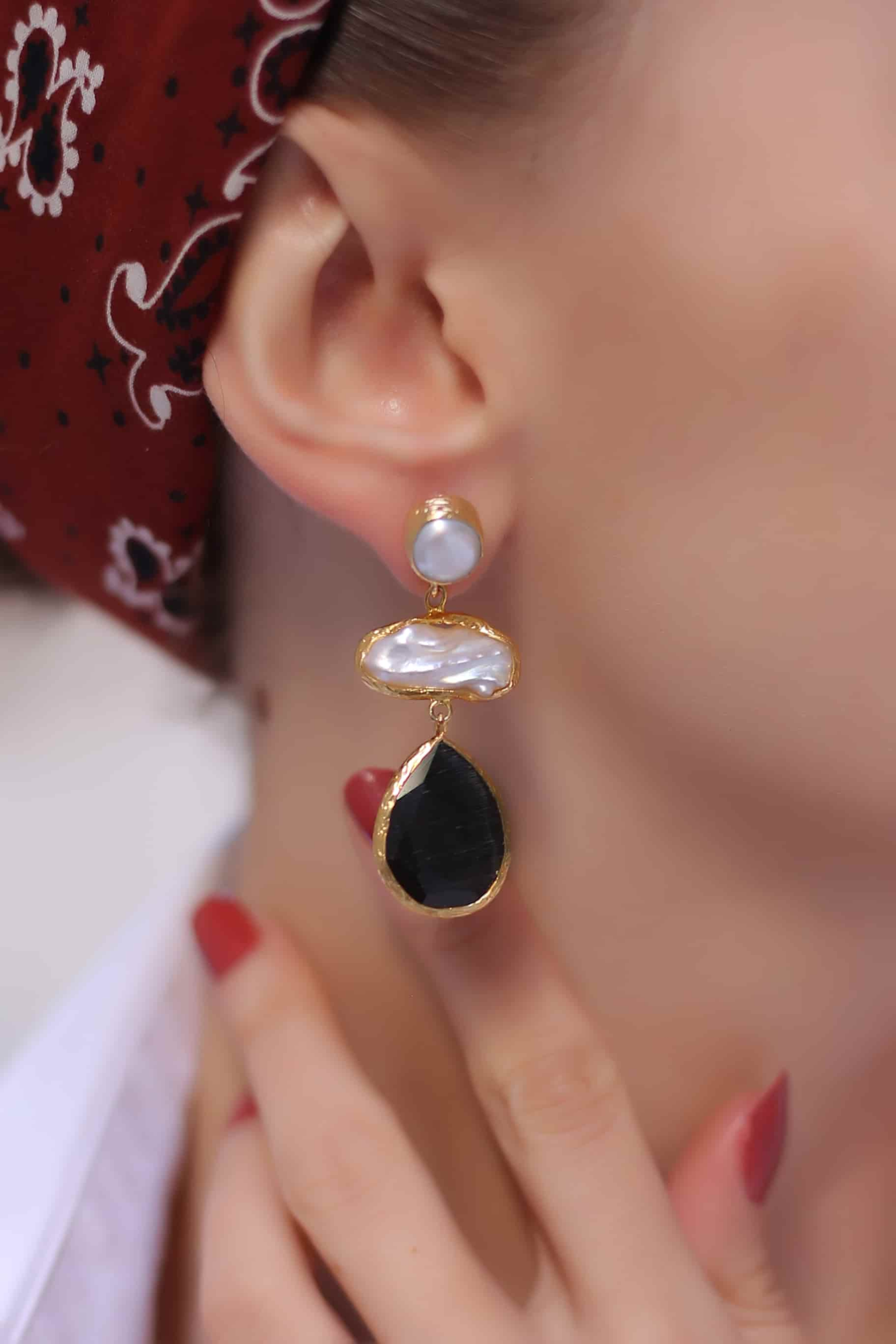 Pearl & Cat Eyes Boucles d'oreilles