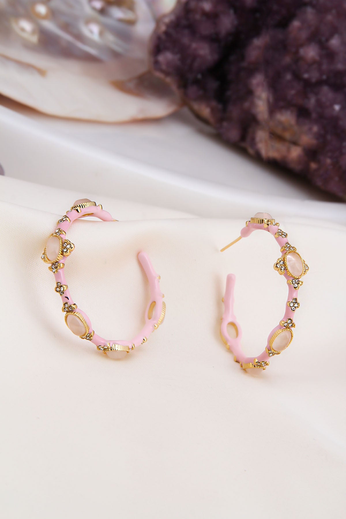 Pink Quartz & Zircon Earring
