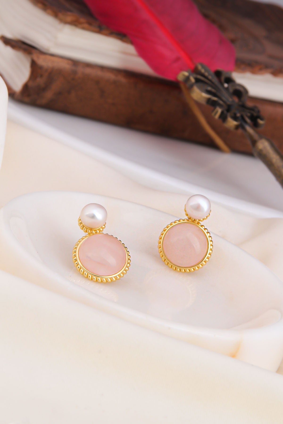 Pink Quartz & Pearl Boucles d'oreilles Image principale du produit