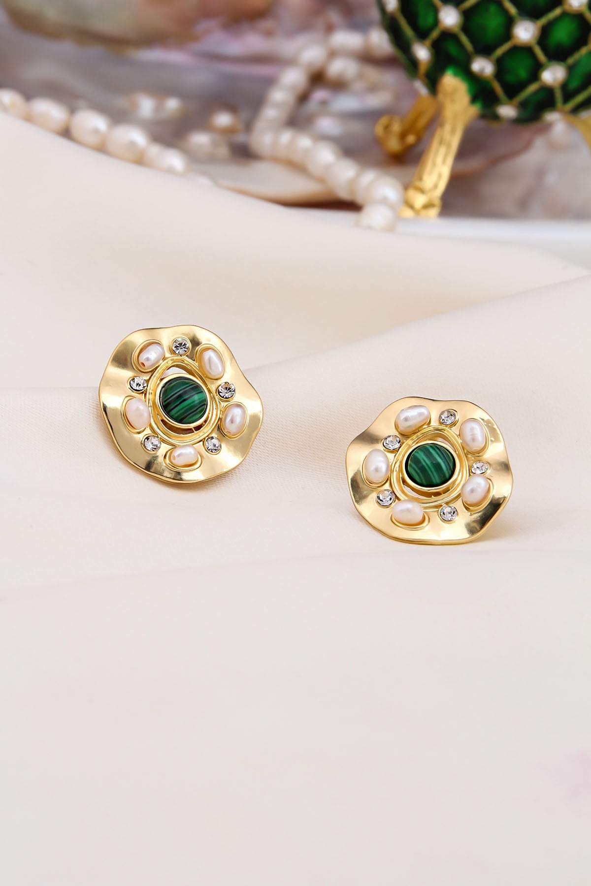 Malahite & Pearl Boucles D'Oreilles Main image