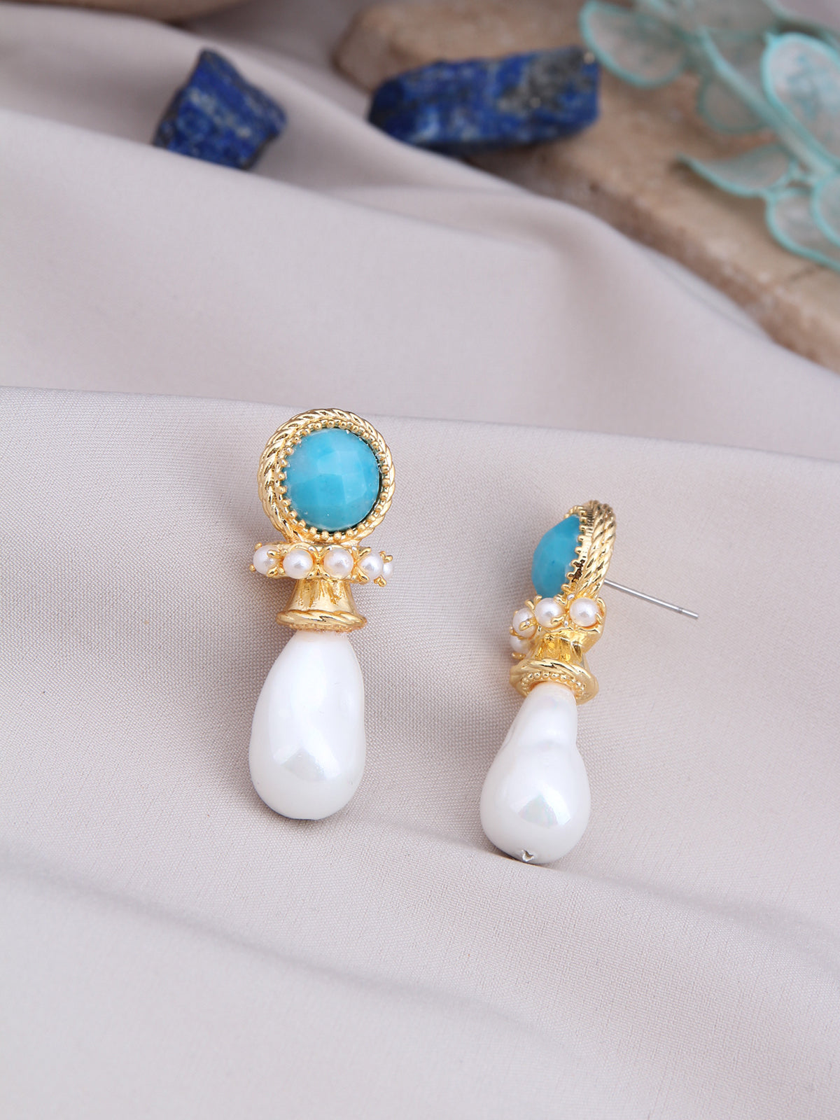 Blue Opal & Pearl Boucle d'orilles