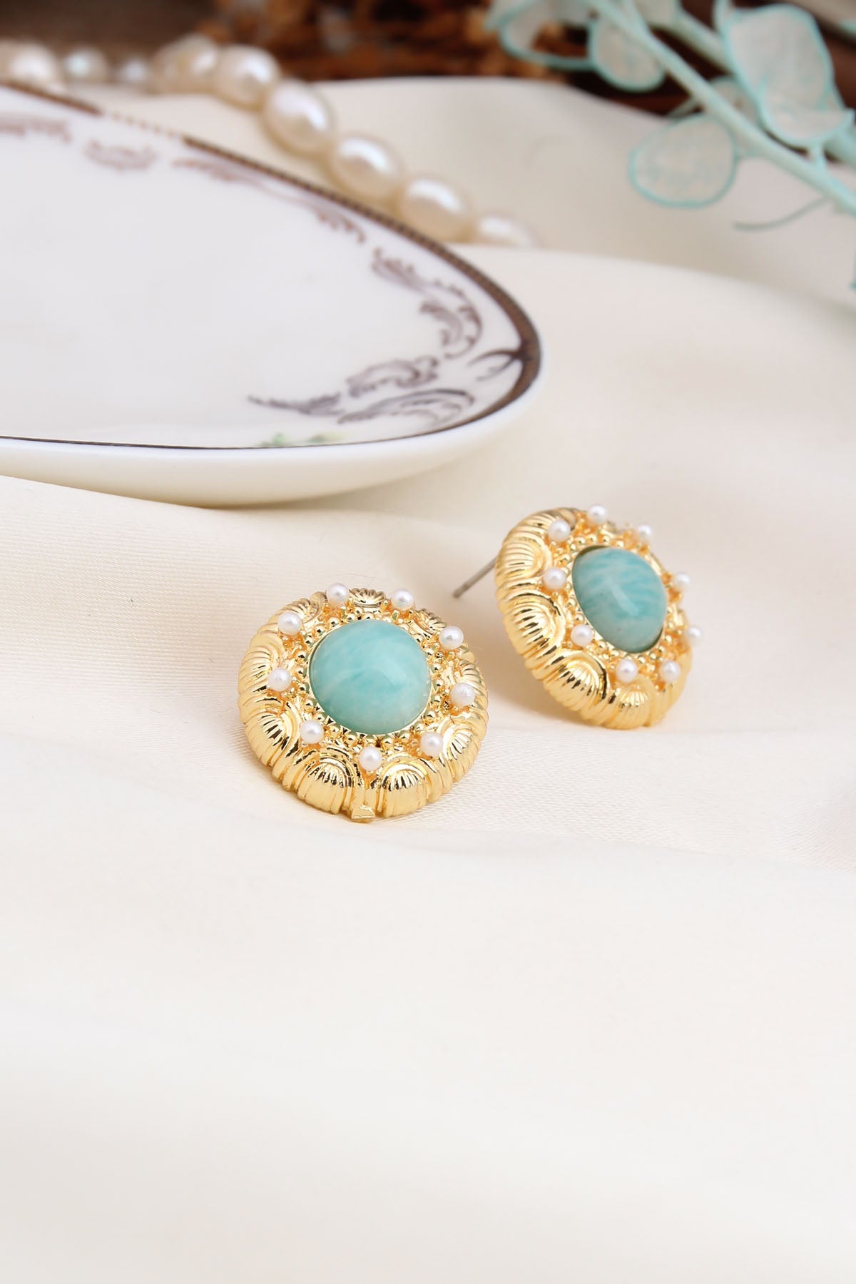 Amazonite & Pearl Earring Image principale du produit
