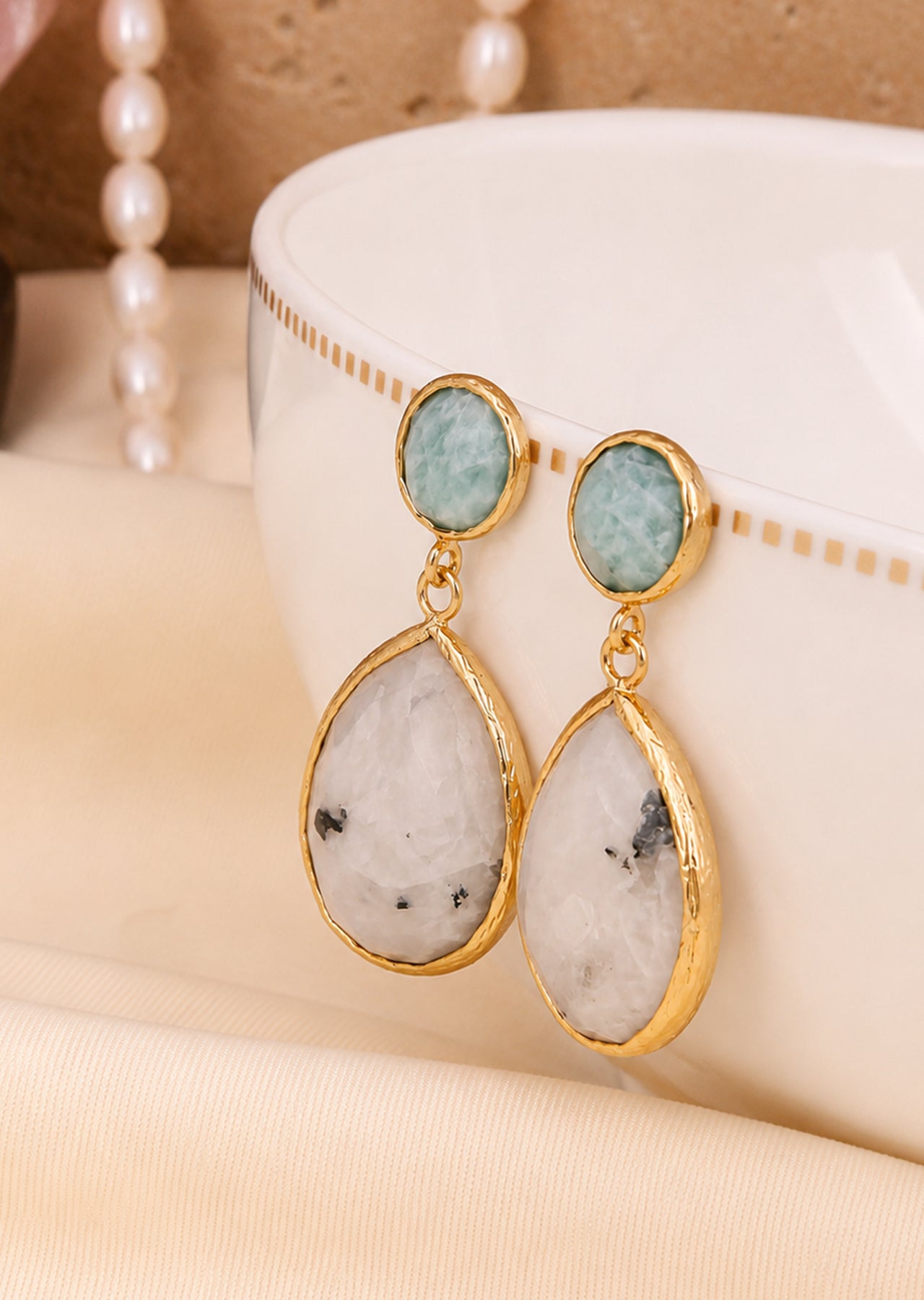 Amazonite & Black Ruthile Earring