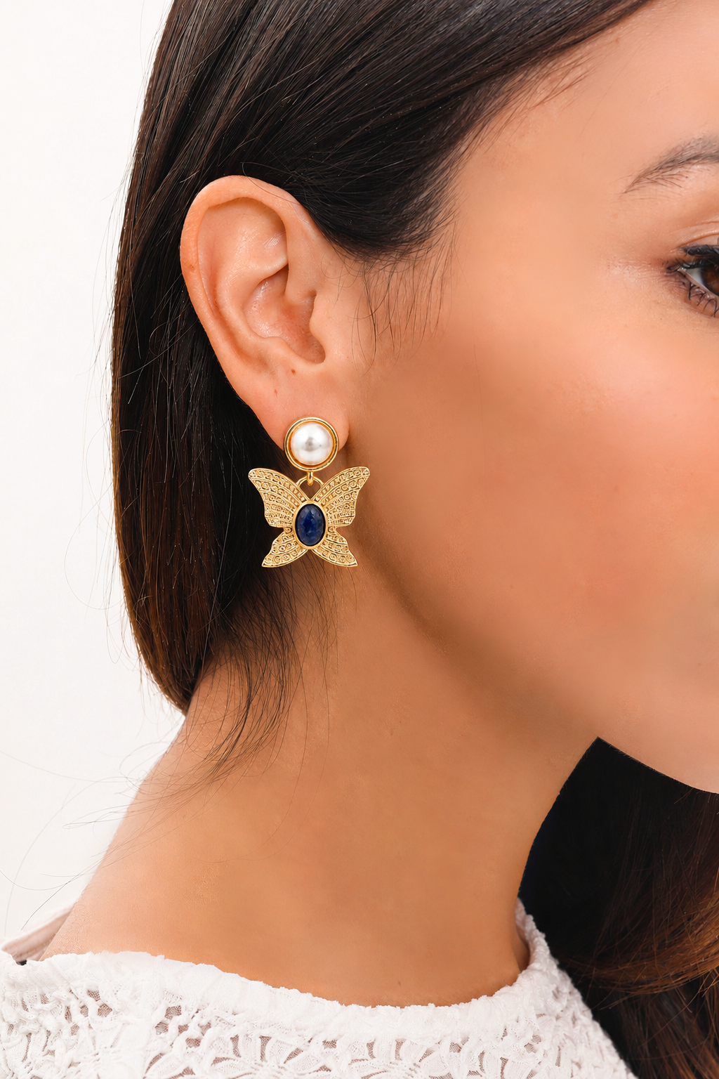 Lapis & Pearl Earring
