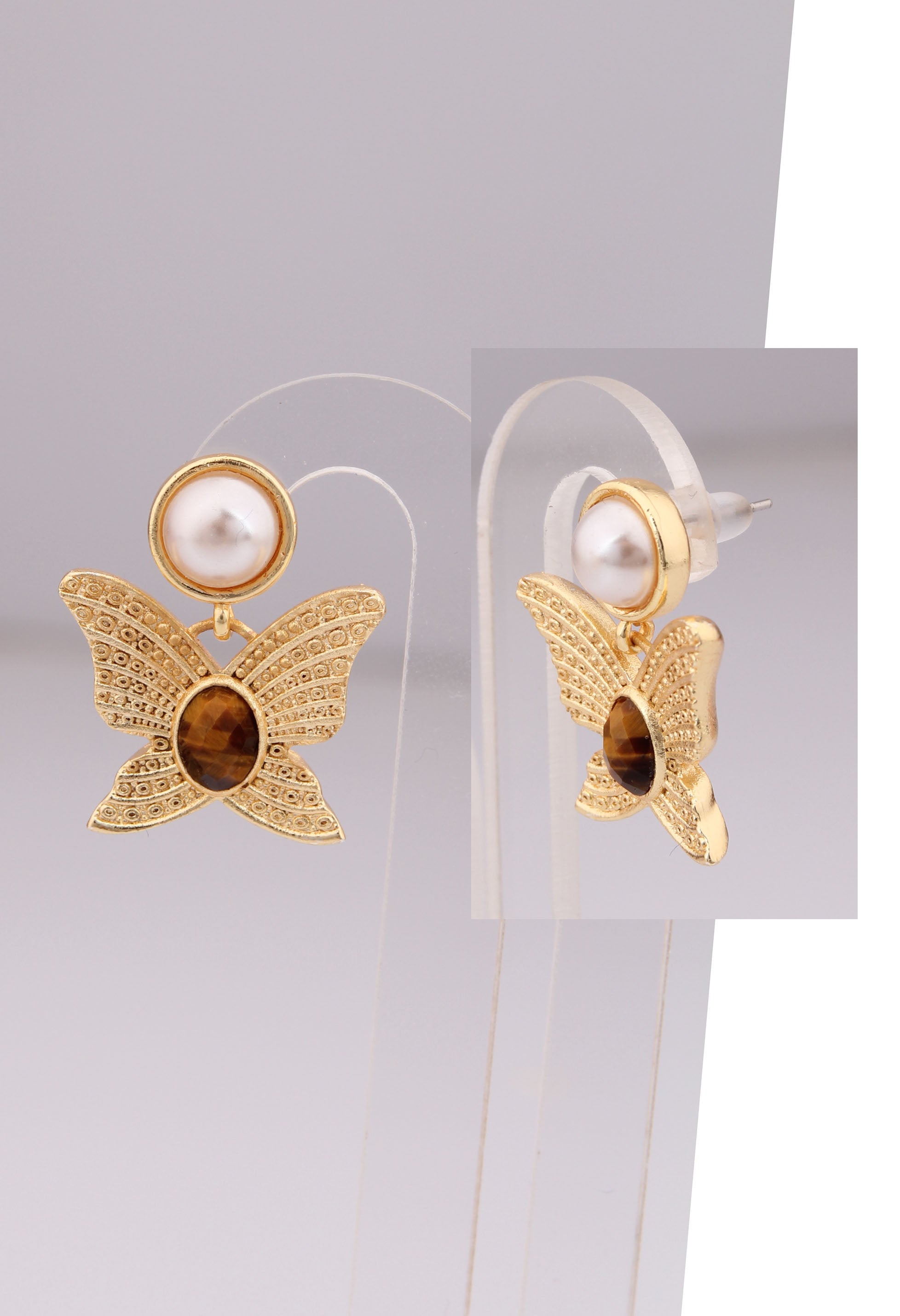 Tiger Eyes & Pearl Earring