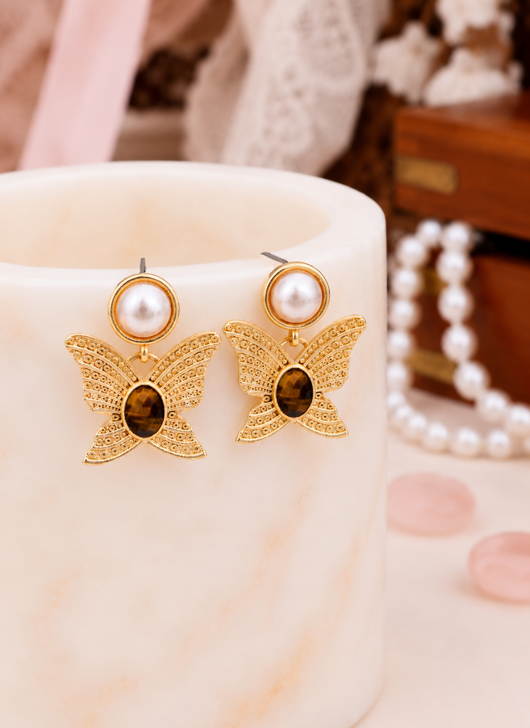 Tiger Eyes & Pearl Earring