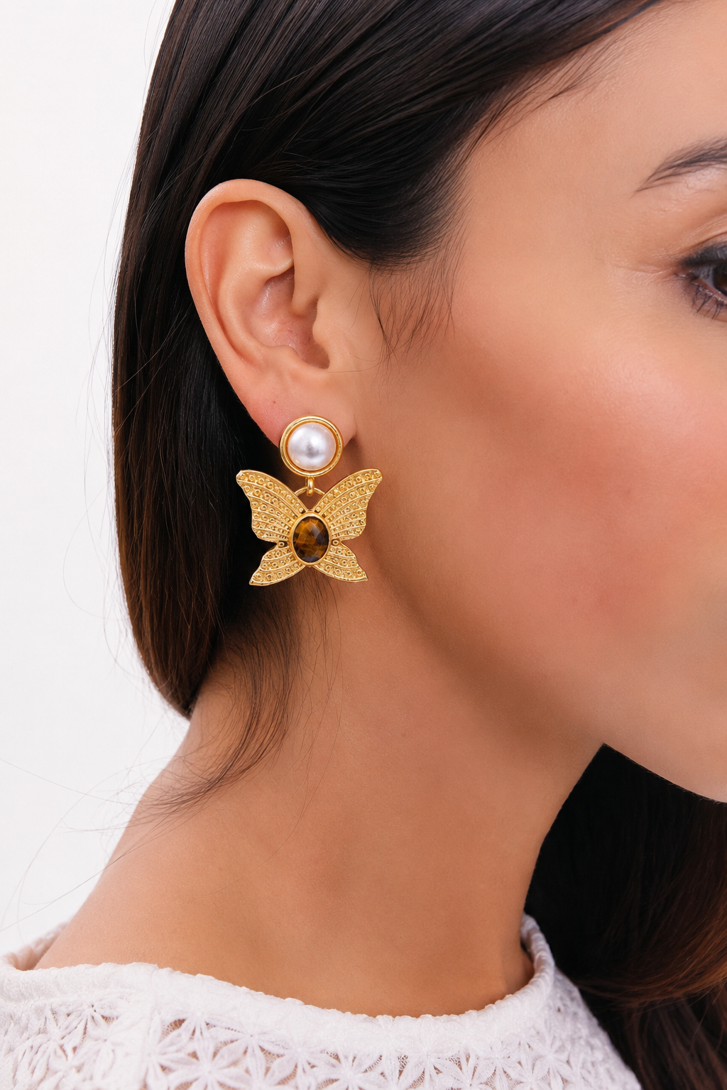 Tiger Eyes & Pearl Earring
