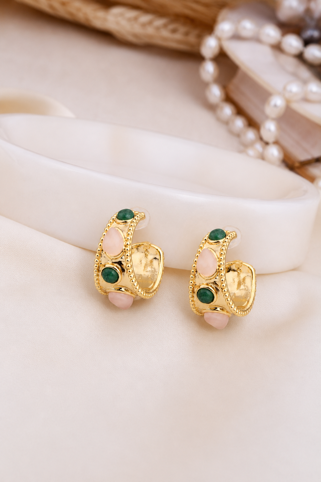 Agate & Pink Quartz Earring Secondary image