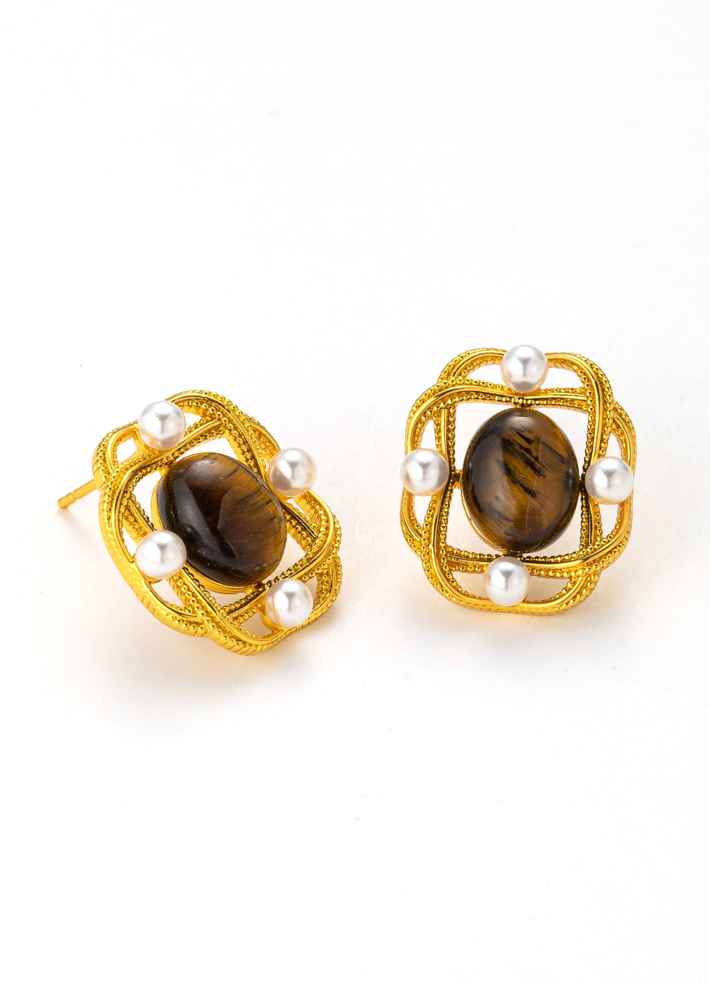 Pearl & Tiger Eyes Earring