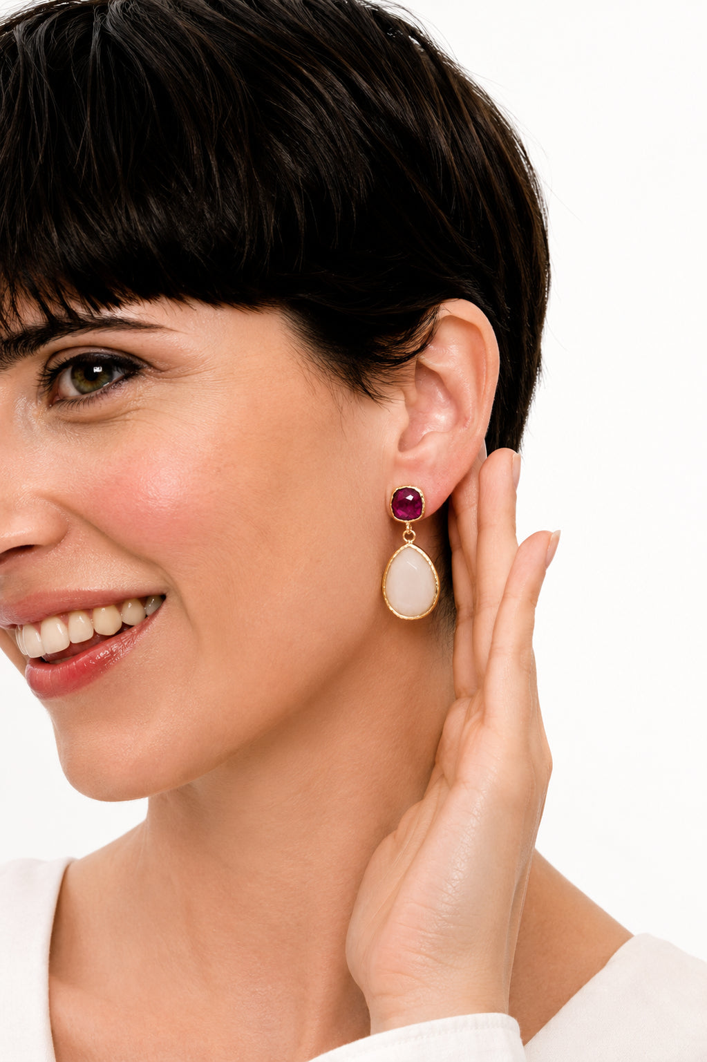 Root Ruby & Cat Eyes Earring