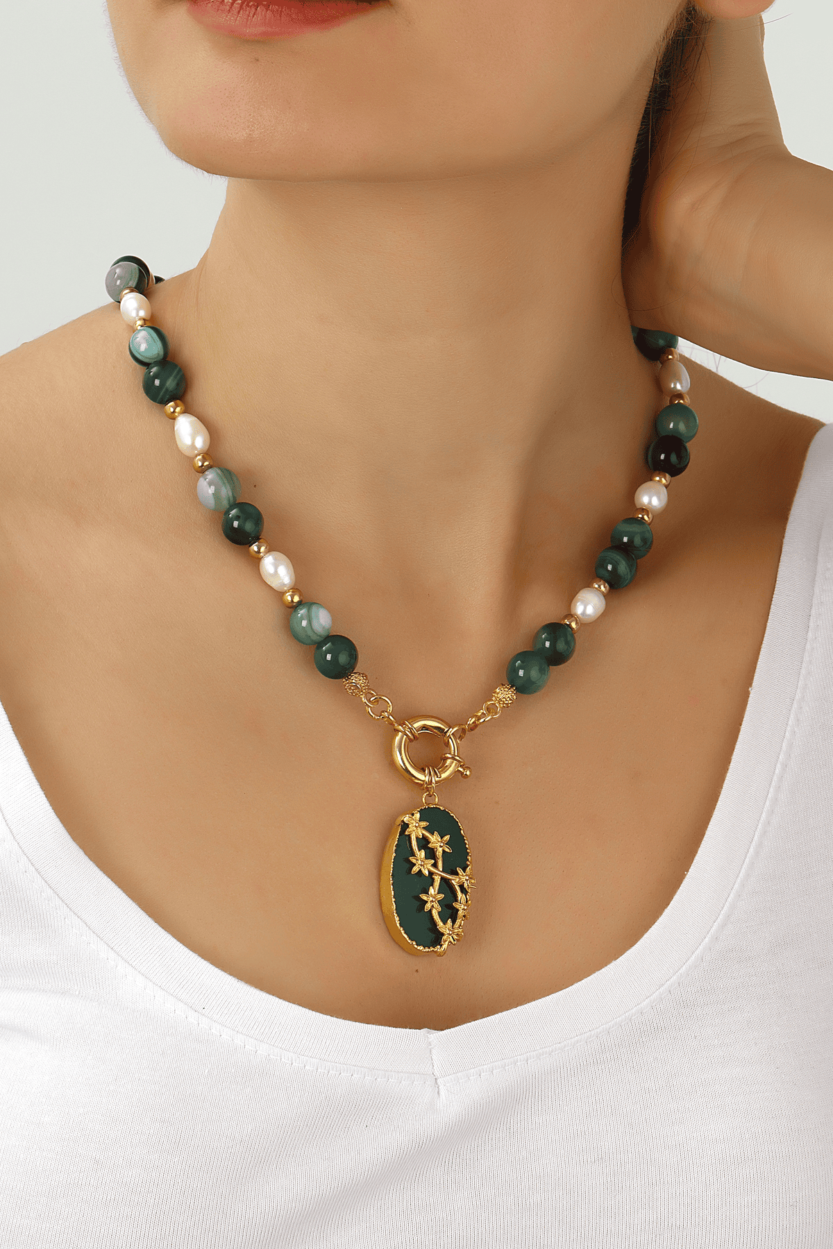 Green Agathe & Culture Pearl Collier Image principale du produit