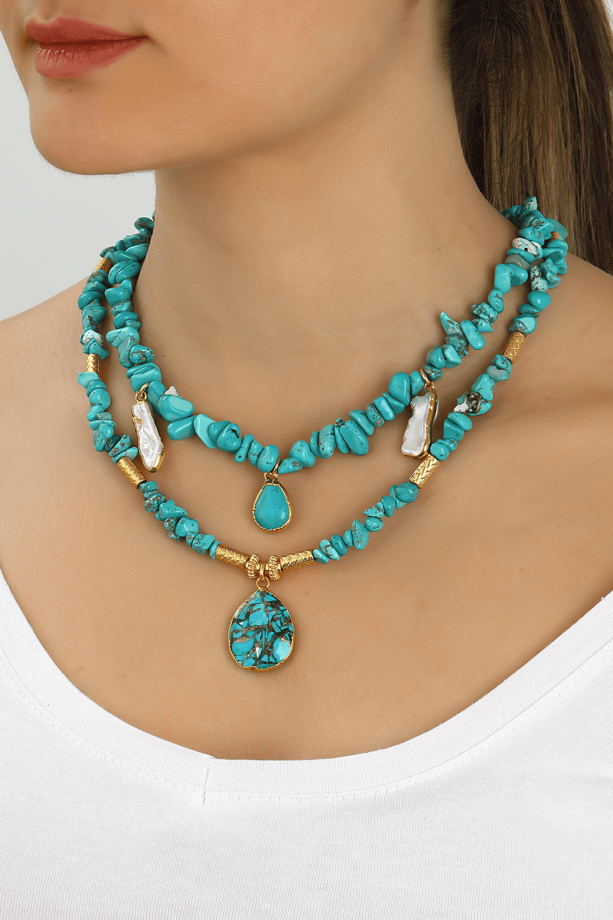 Turquoise & Culture Pearl Collier Image principale du produit