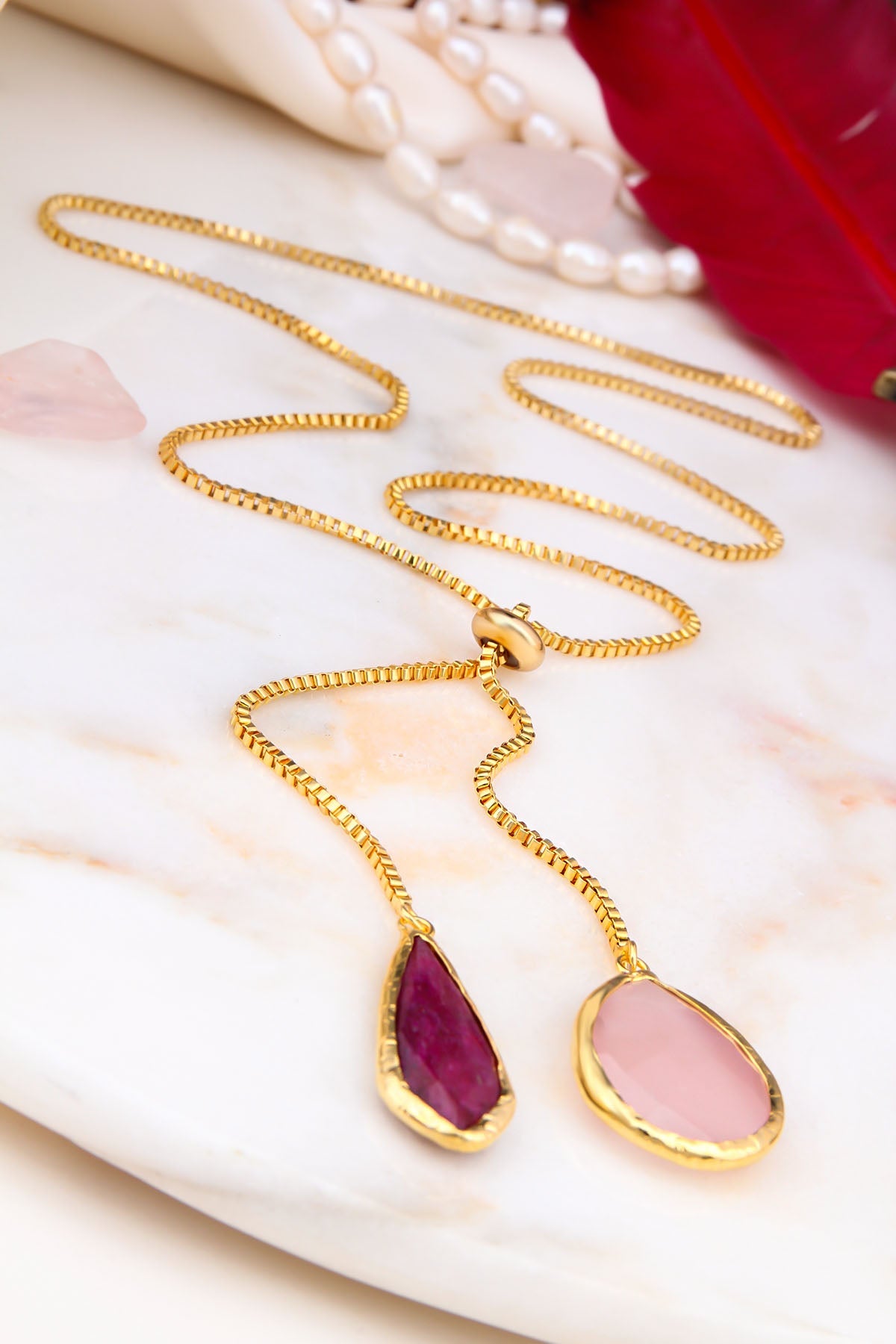 Agate & Pink Quartz Collier Image principale du produit