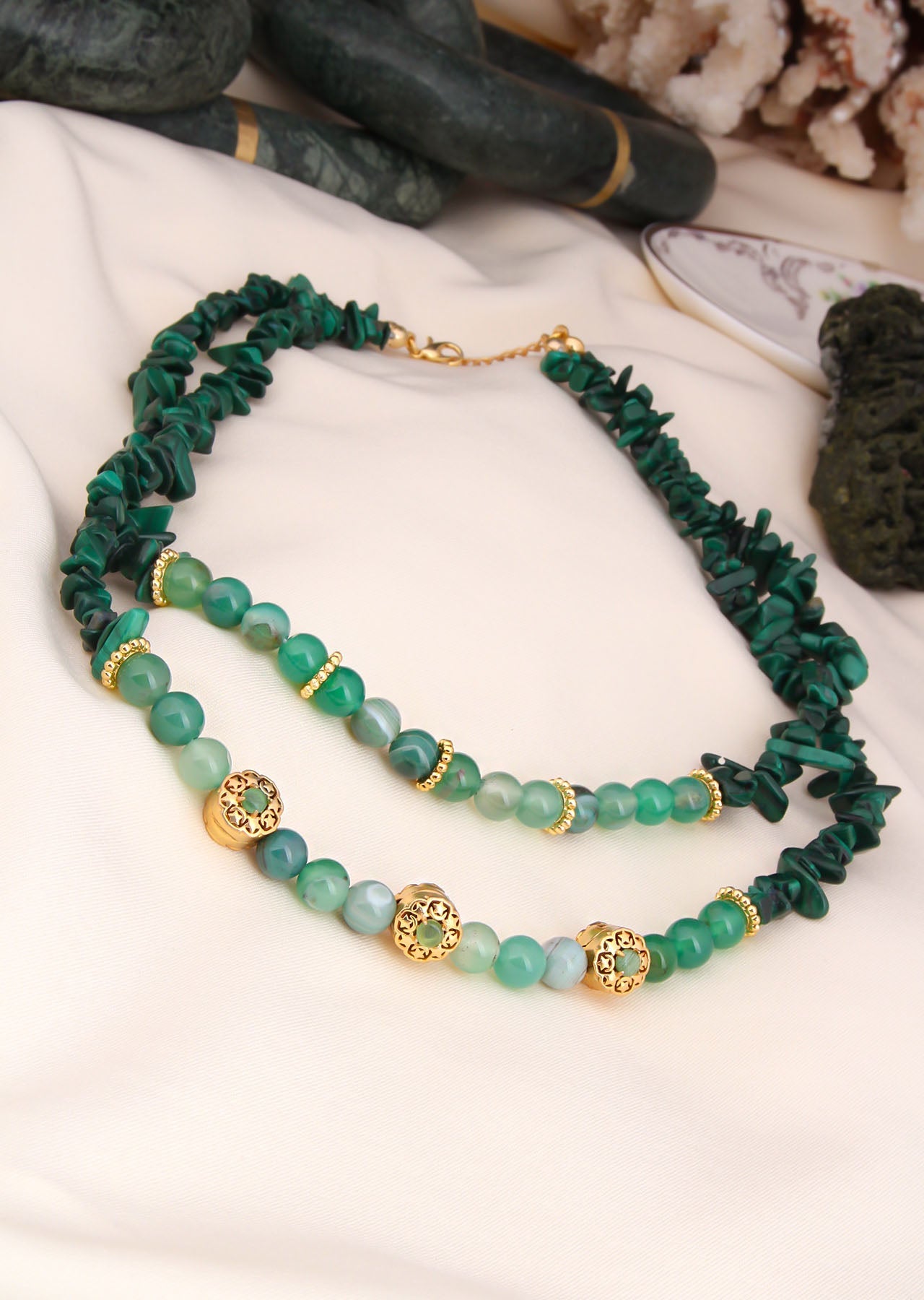 Malahite & Zircon Necklace Main image