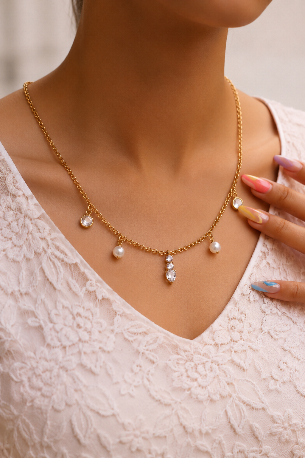 Pearl & Zircon Necklace Main image
