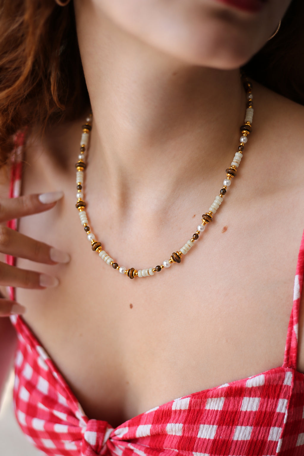 Pearl & Tiger Eyes & MoonStone Necklace Secondary image