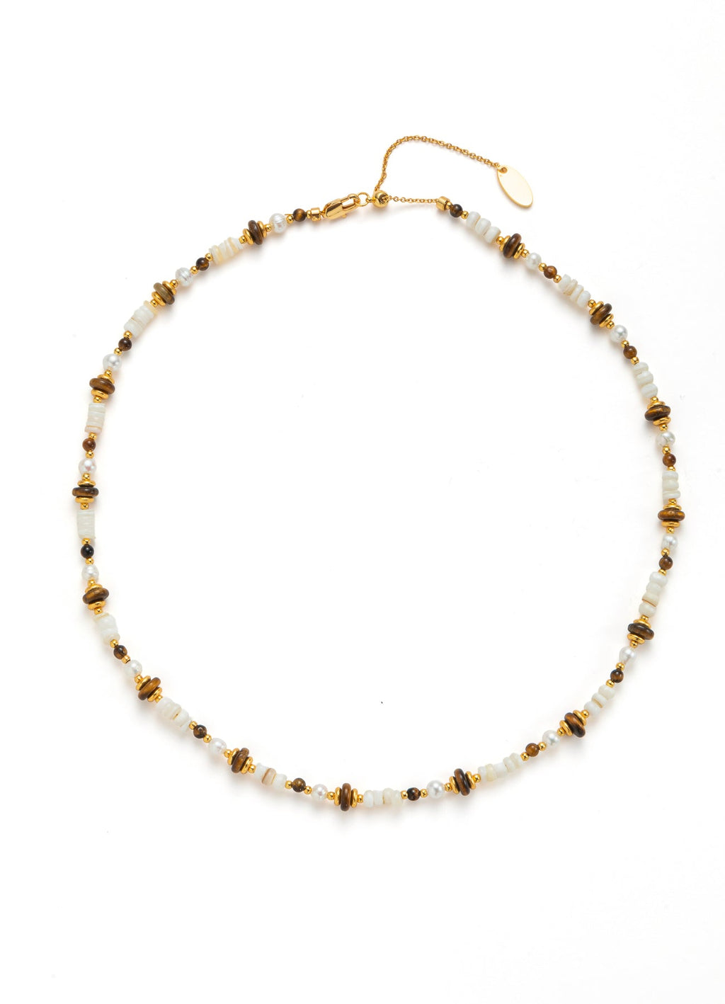 Pearl & Tiger Eyes & MoonStone Necklace