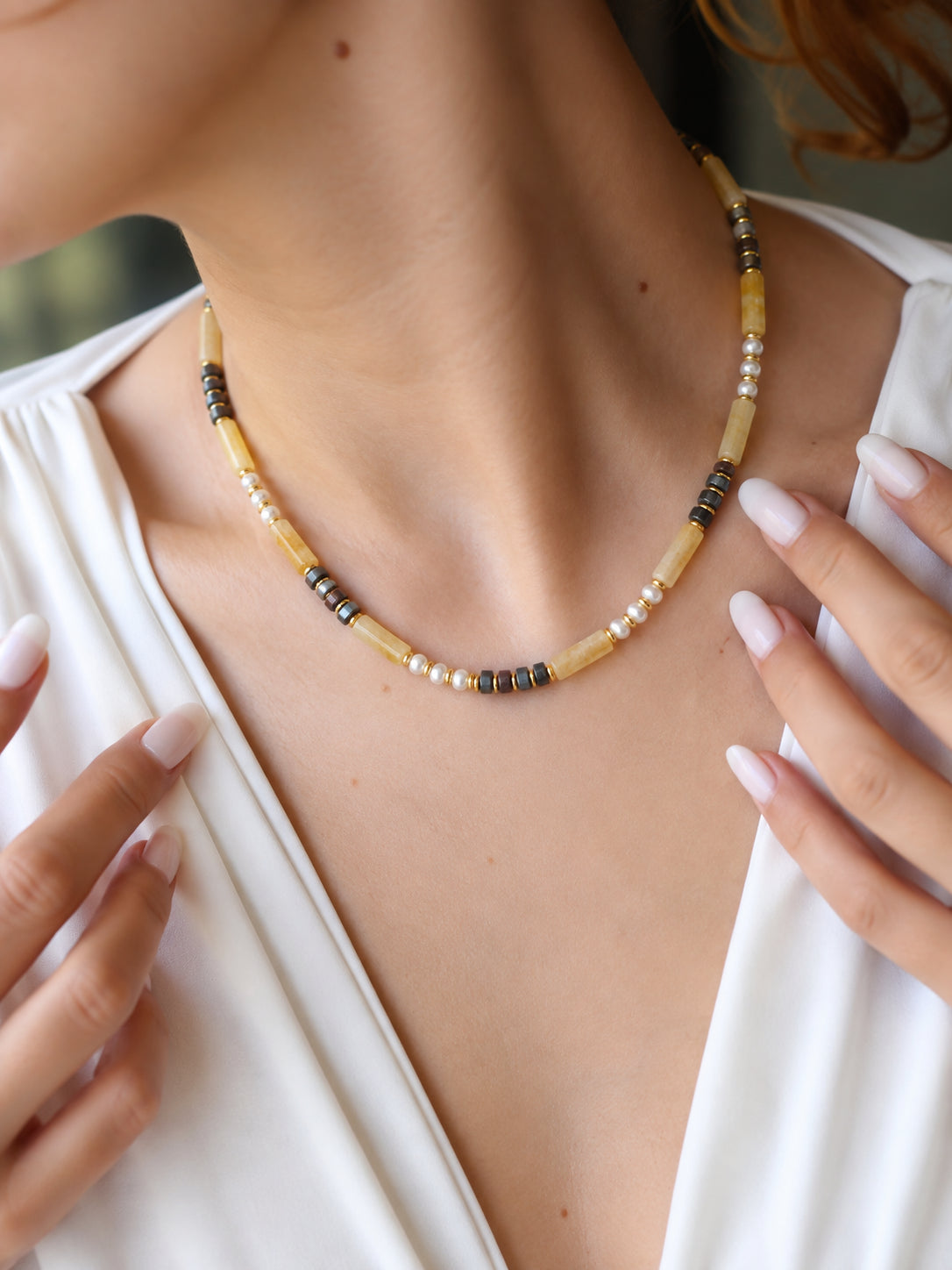 Citrine & Agate & Pearl Necklace