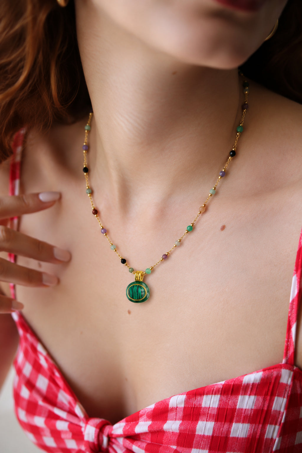 Malahite & Zircon Necklace