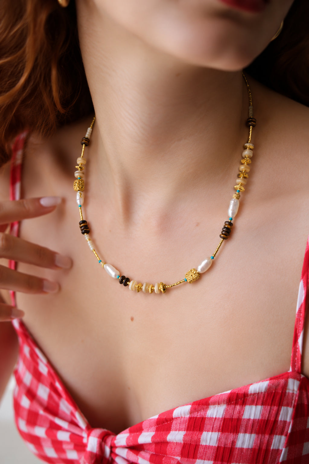 Tiger Eyes & Pearl Necklace