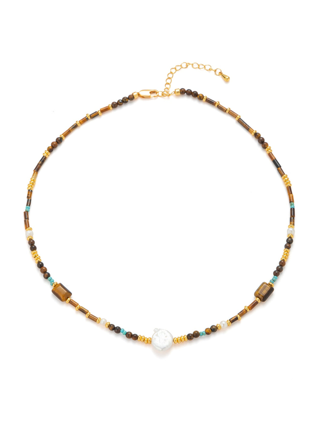 Tiger Eyes & Pearl & Turquoise Necklace