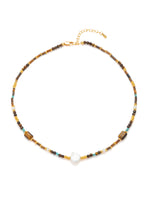Tiger Eyes & Pearl & Turquoise Necklace
