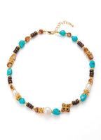 Tiger Eyes & Pearl & Turquoise Necklace