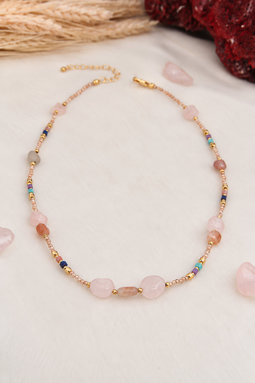 Pink Quartz & Agate Necklace