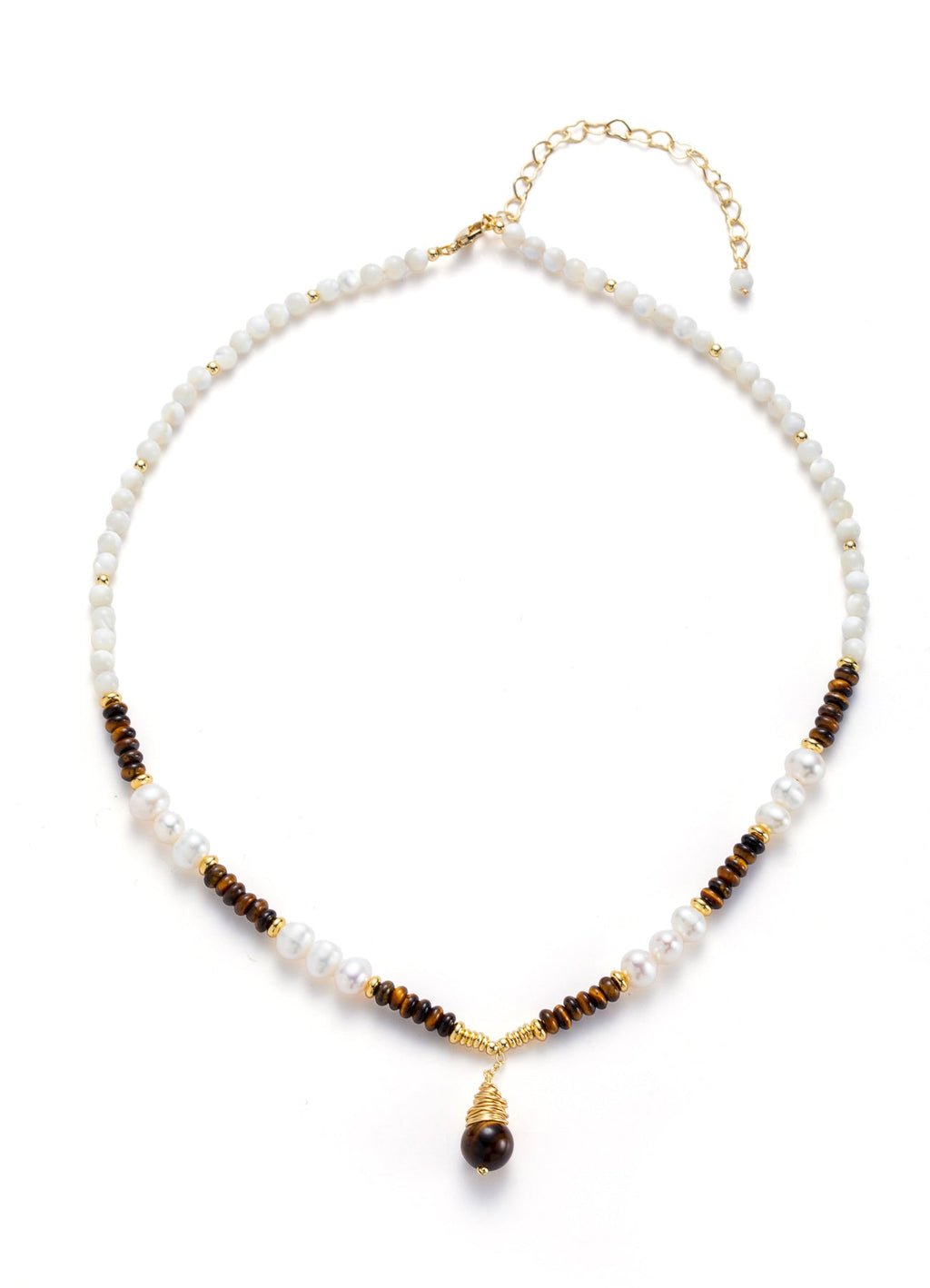 Tiger Eyes & Pearl Necklace