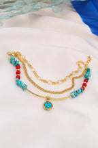 Turquoise & Coral Anklet