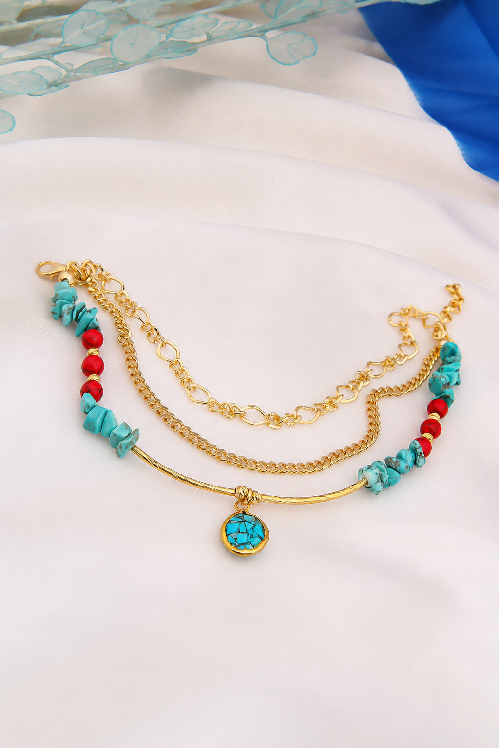 Turquoise & Coral Anklet