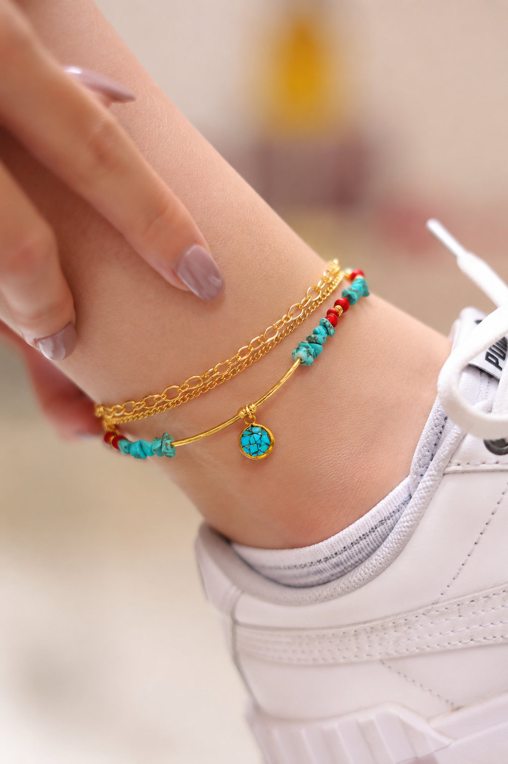 Turquoise & Coral Anklet Image secondaire du produit
