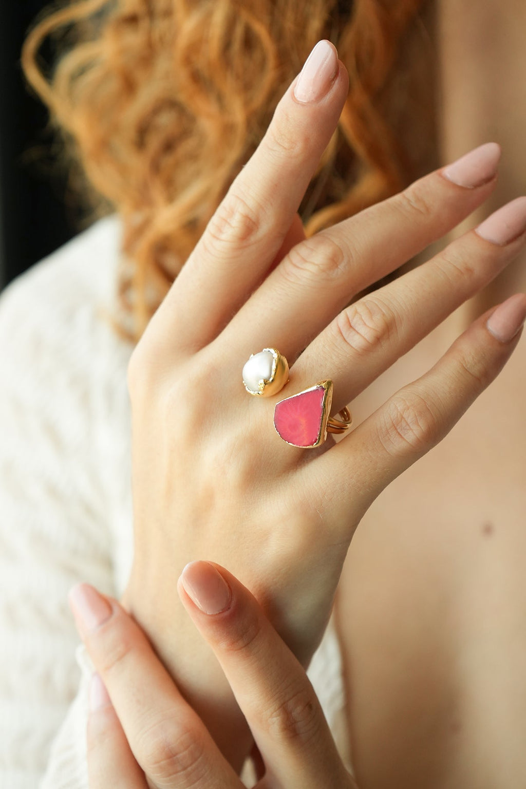 Coral & Pearl Ring