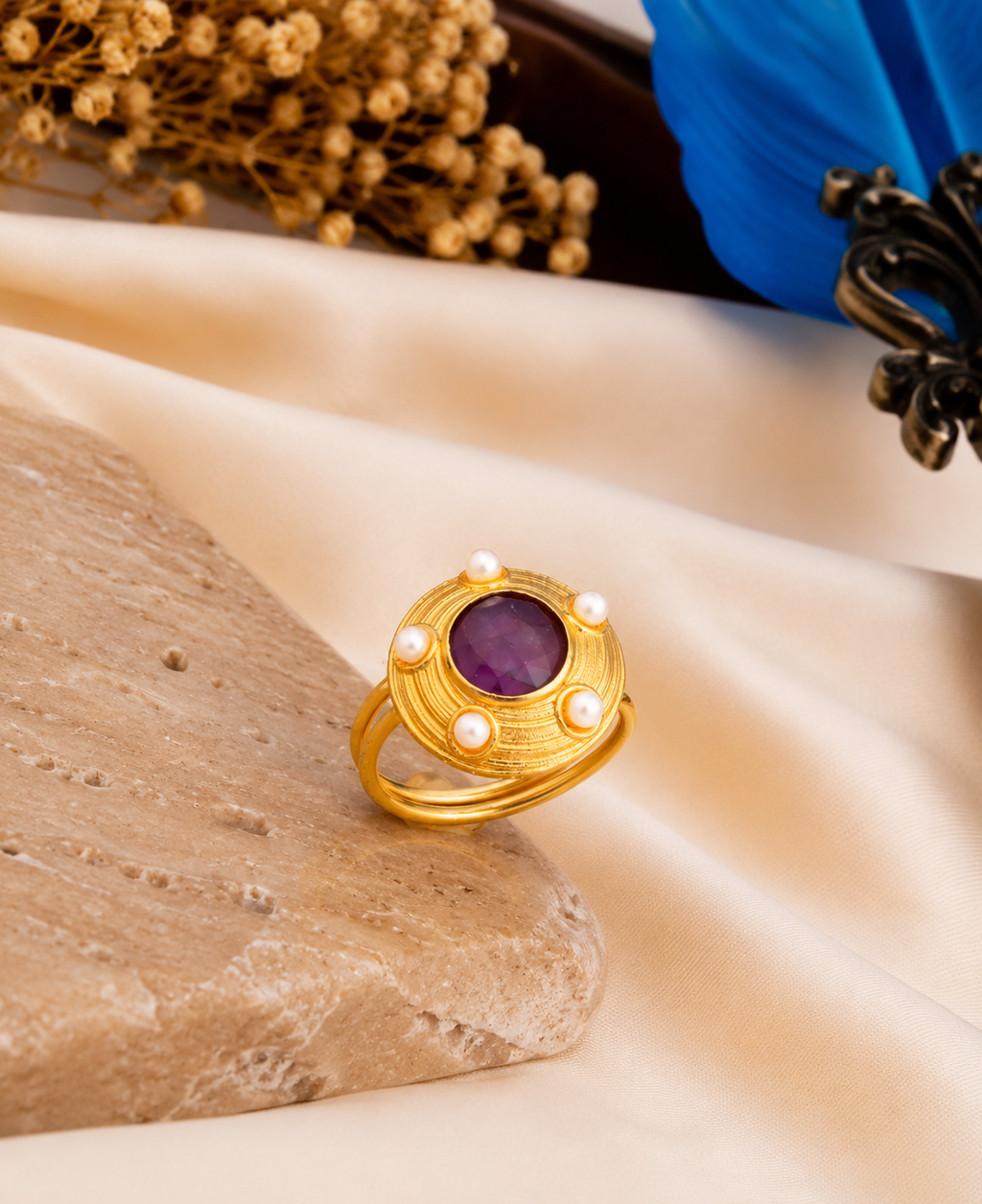 Strawberry Quartz & Pearl Ring